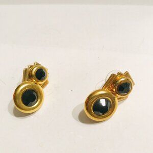 M Collection Swarovski Components Goldtone Black Stone Post Earrings J0773